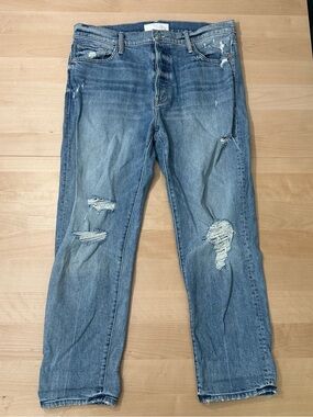 MOTHER The Scrapper Cuff‎ Ankle Fray Jeans Distressed Denim Sz 32